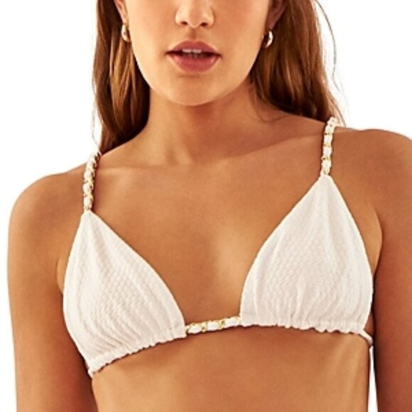 AQUAMANILE Heather Chain Trim Triangle Swim Bikini Top Size S White - Picture 1 of 3